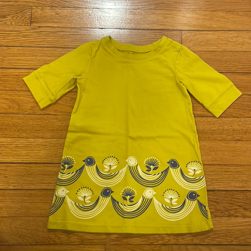 Tea Collection, dress/tunic. Yellow w/white and navy birds. Size 3.